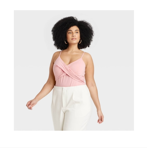 a new day Tops - A New Day Light Pink Twist Front Strechy Bodysuit Ajustable Staps